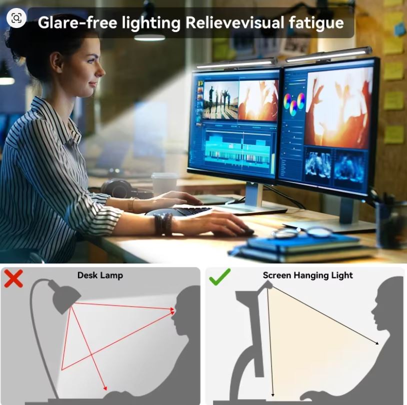 كيف تتخلص من إجهاد العين وصداع التركيز أثناء العمل الليلي؟ مصباح الشاشة الذكي هو الحل المثالي لمكتبك